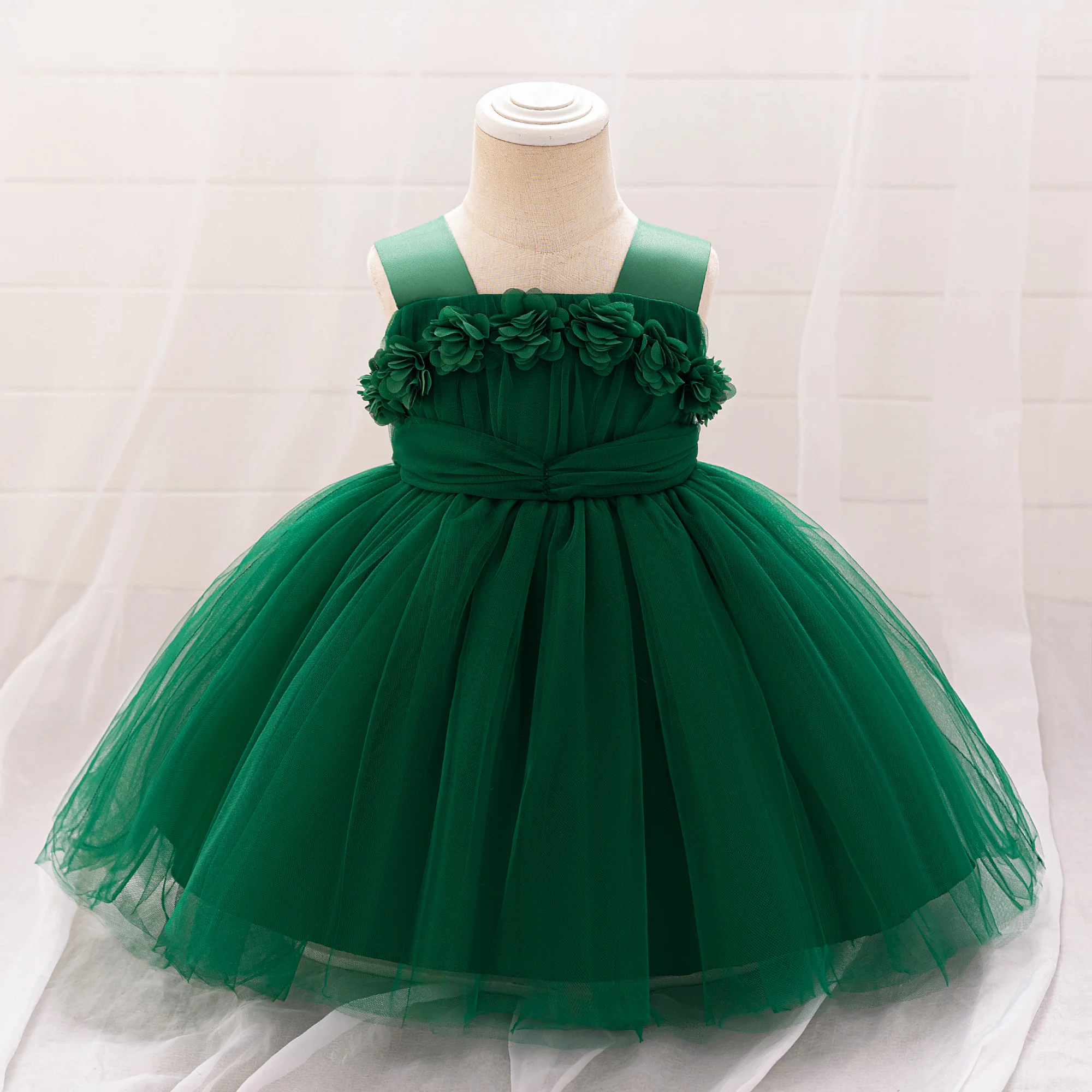 Baby Girls Party Dresses Toddler Floral Summer Clothes Tulle Girl Princess Dress Infant Baby 1st Birthday Wedding Ball Gown 0-3Y