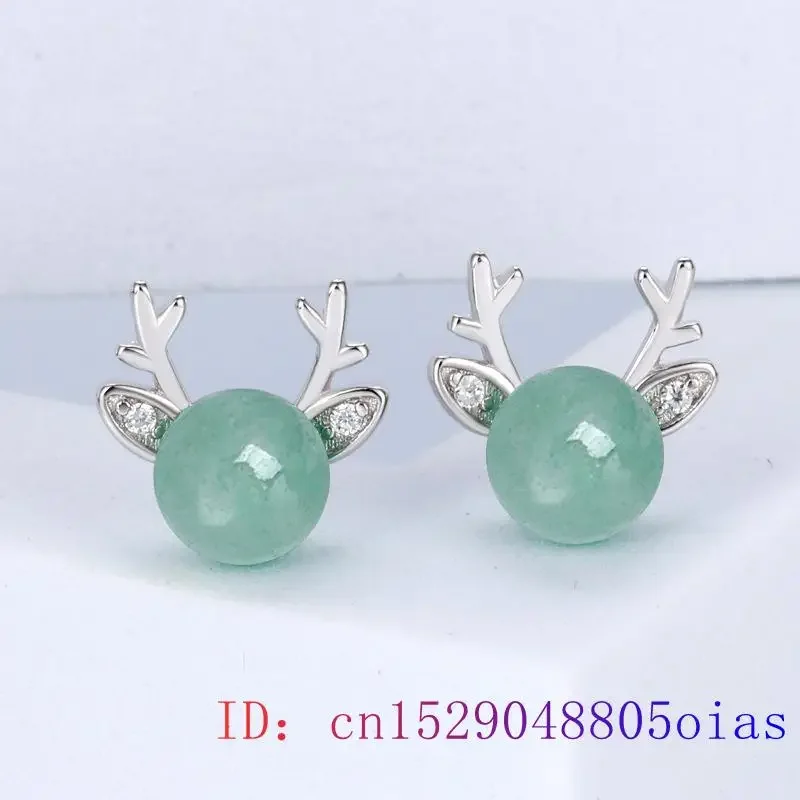 Pendientes de ciervo de Jade de nefrita tallado, amuleto de diseñador, tachuelas de oreja, regalo de energía Natural, amuletos de plata 925, piedras preciosas verdes