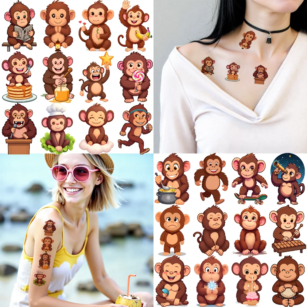 54 قطعة ملصقات تزيين الوشم المؤقت ملصقات الوشم المؤقت ملصقات القرد الكرتون للأسلحة