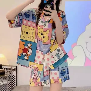 Disney novo pooh urso pijamas de seda feminino conforto e casual leve legal bonito dos desenhos animados respirável homewear ternos pijamas 8 principais vendas pijama do pooh - №1