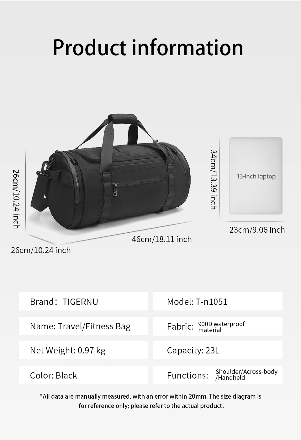 Tigernu Reisetaschen Für Männer Sporttasche Wasserdichte Fitness Tasche Männer Outdoor Tragbare Tasche Ultraleicht Yoga Sport Tasche Handtasche Umhängetasche – Detail 4