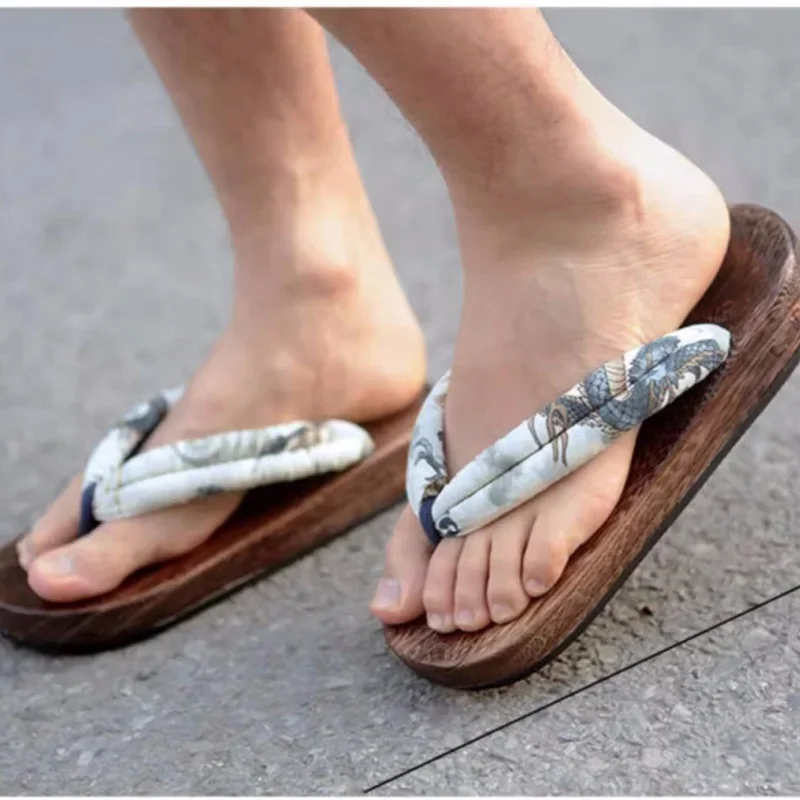 Chanclas de tacón plano de verano para hombre, sandalias de madera creativas a la moda, zapatillas de playa, zapatos de Cosplay, estilo japonés Geta