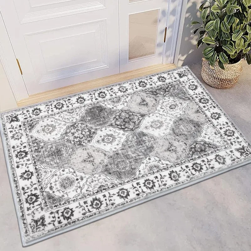 Boho Vintage Geometry Pattern Doormat Distressed Texture Living Room Hallway Carpet Modern Home Decor Non-Slip Floor Rug