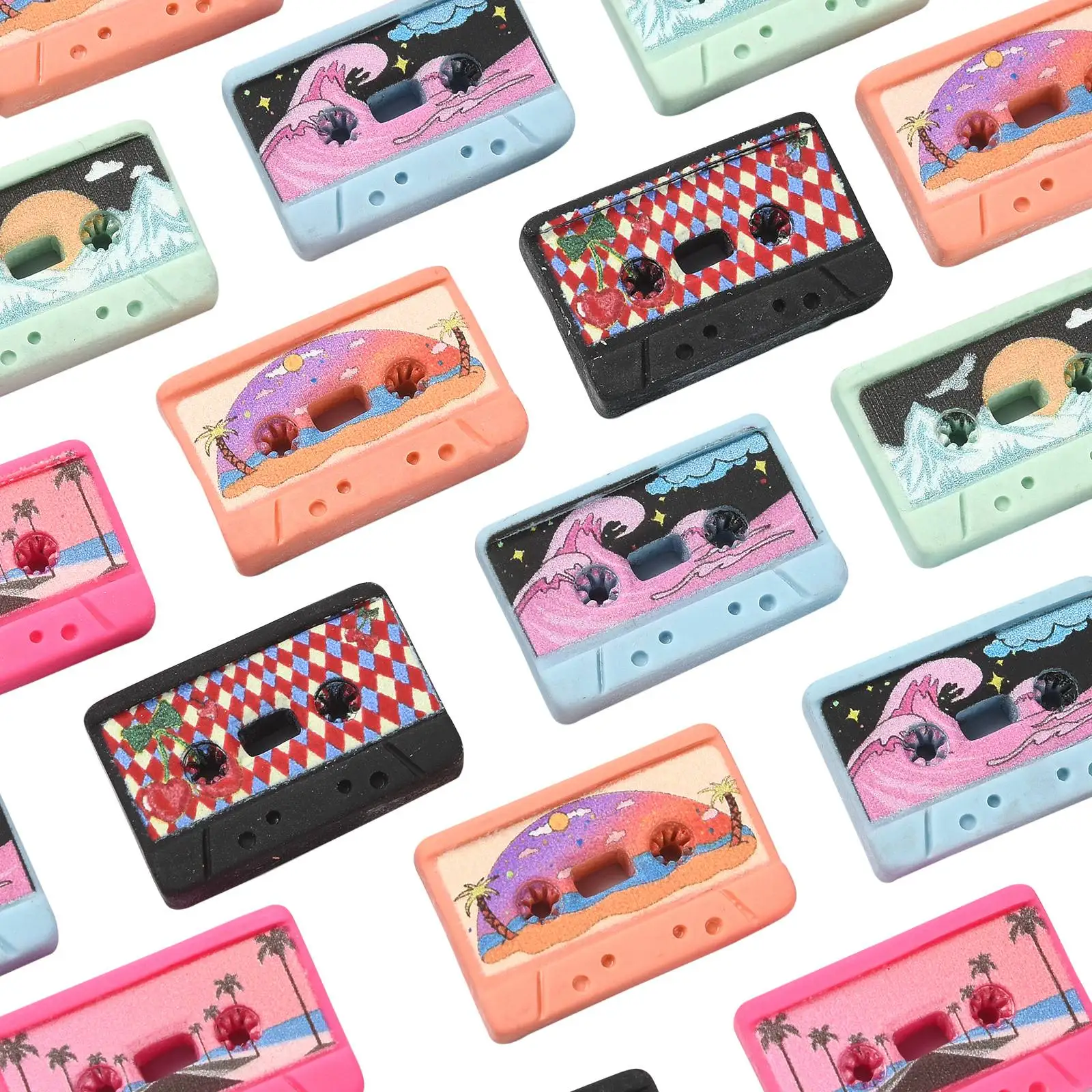 PandaHall 50Pcs Retro Flatback Beads Hawaii Music Cassette Tape Charm Beads for Jewelry Making DIY Craft Phone Case Decoration