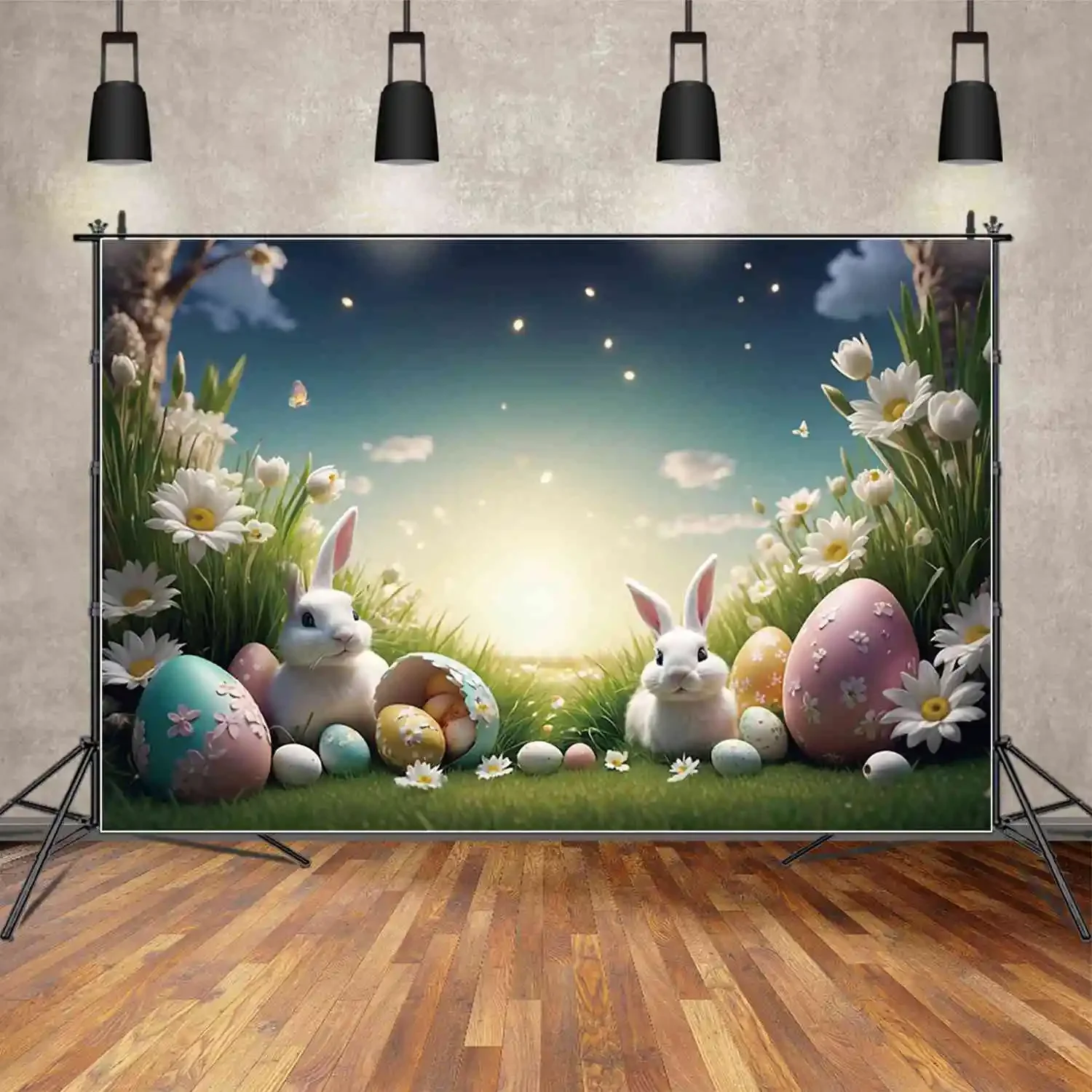 MOON.QG Easter Wonderland Photography Background Bunny Enchanted Forest Rainbow Photocall Backdrop Baby Studio Photozone Props