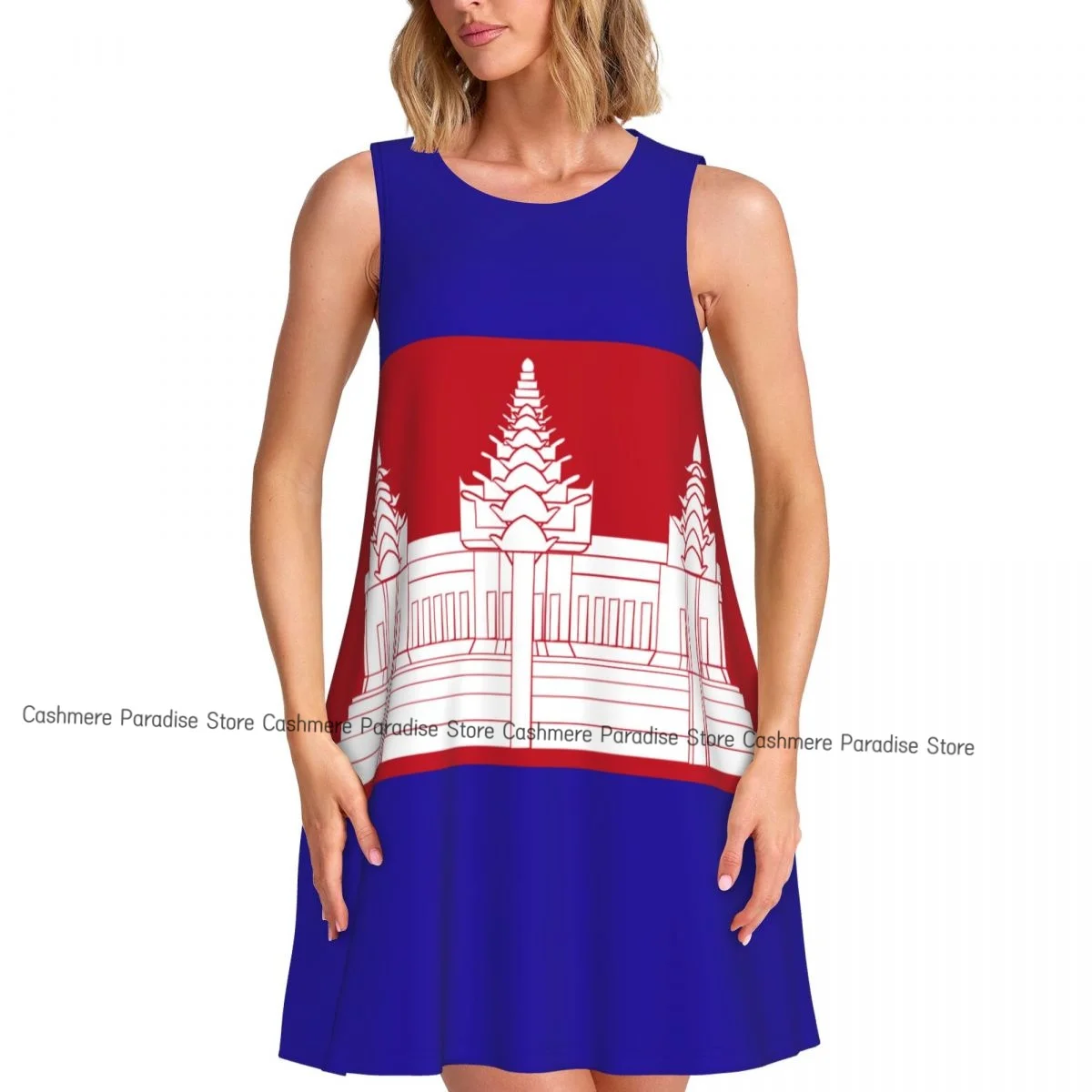 فستان نسائي بعلم كمبوديا فساتين صيفية كاجوال تي شيرت لتغطية الشاطئ فستان بدون أكمام #3