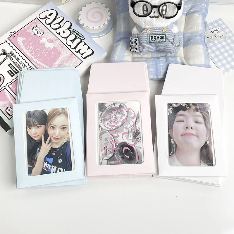 10 pçs coreano ins creme cor transparente janela titular do cartão kpop ídolo 3 Polegada cartão de foto diy saco de armazenamento kawaii menina cartão manga