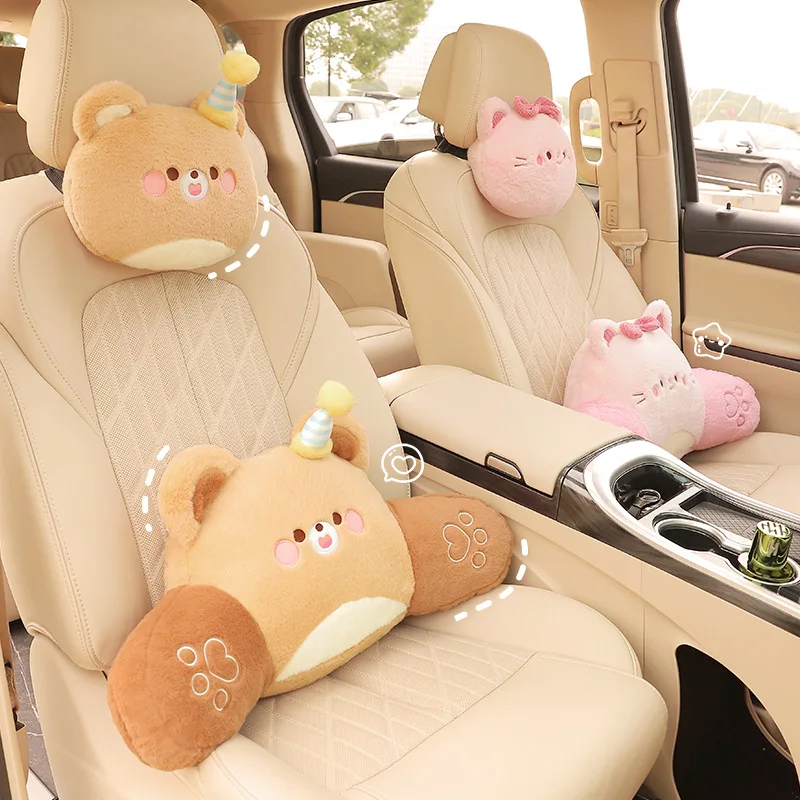 

Car Plush Head Pillow Seat Supports Waist Carriers Cartoon Pillow Pills Plush Cute Seat Comfortable Neck Pillow Car Accessories