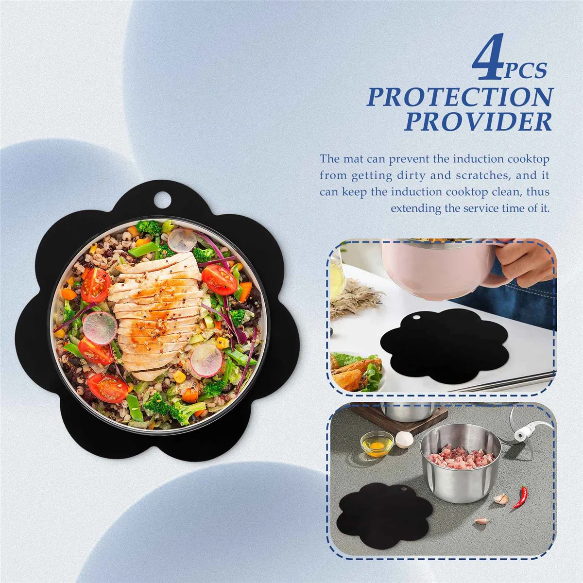 4 Pc Electric Induction Hob Protector Mat 25cm Anti-Slip Mat Silicone Cooktop Scratch Protector Cover Heat Insulated Mat