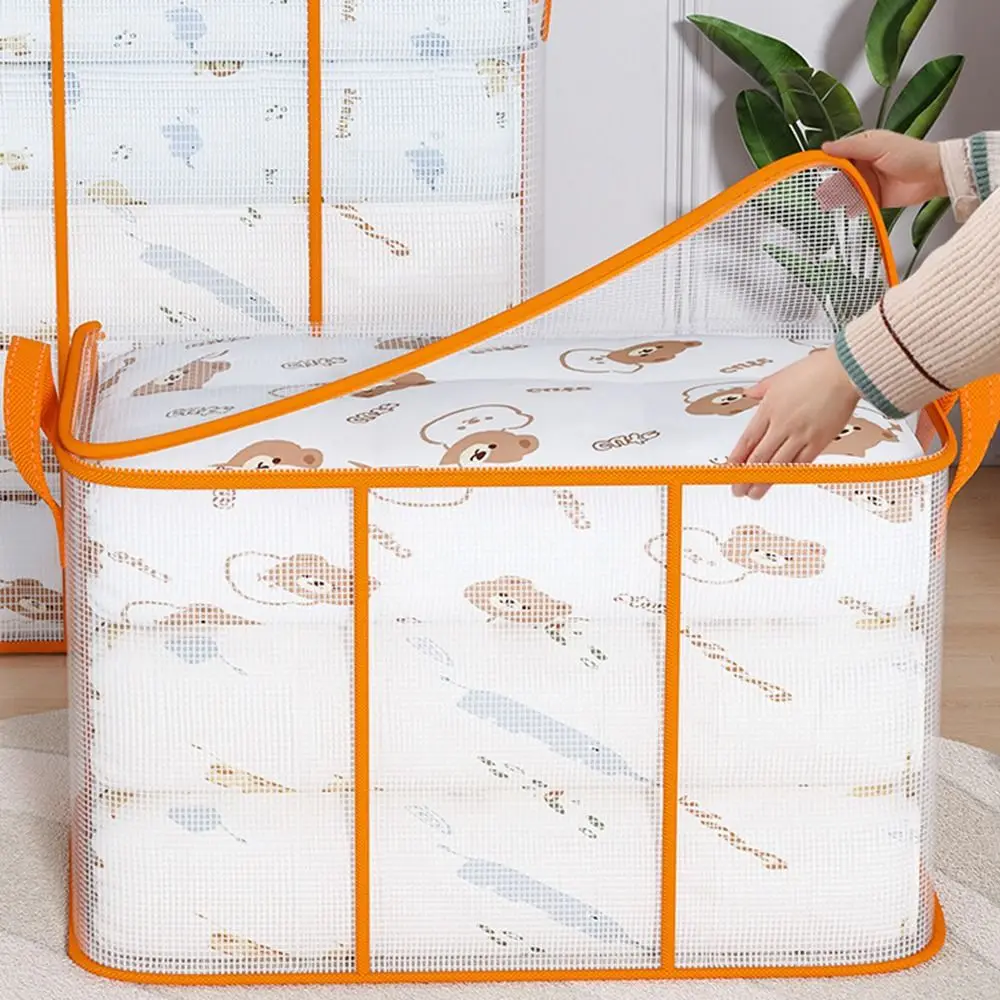 Large Capacity Foldable Storage Bag Waterproof Zippered PVC Quilts Storage Bag Reusable Moisture Proof Closet Organizer Closet