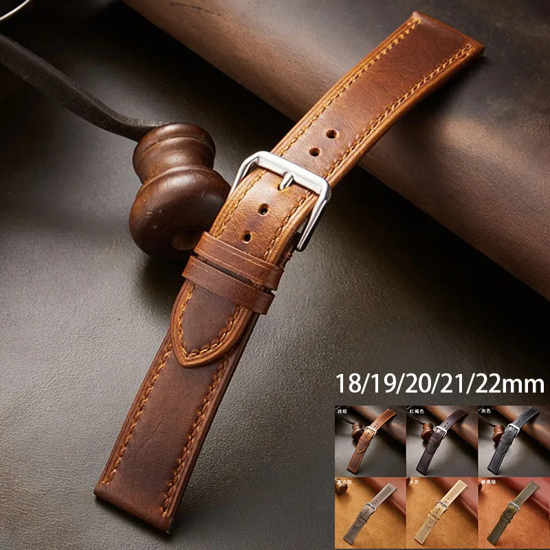 Correa de reloj de piel de vaca, correa de cuero suave de 18mm y 20mm, pulsera Universal para hombres y mujeres de negocios, pulsera resistente al agua con decoloración de cera de aceite