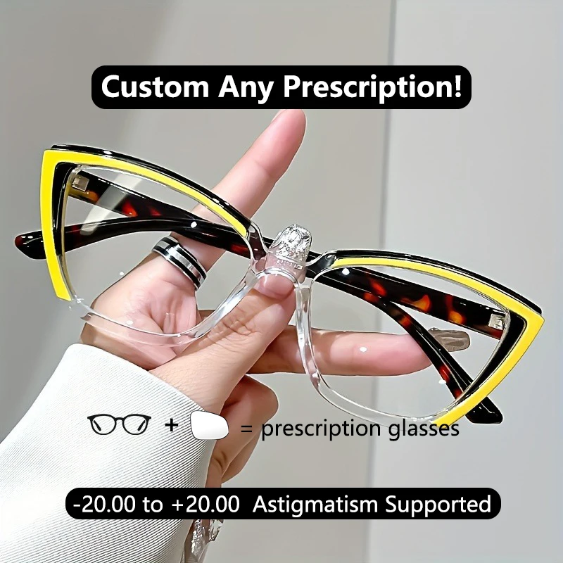 

Fashion Cat Eye Prescription Glasses Women Custom Different Eyes Reading Glasses Plus Look Far and Near Cateye Myopia Glasses