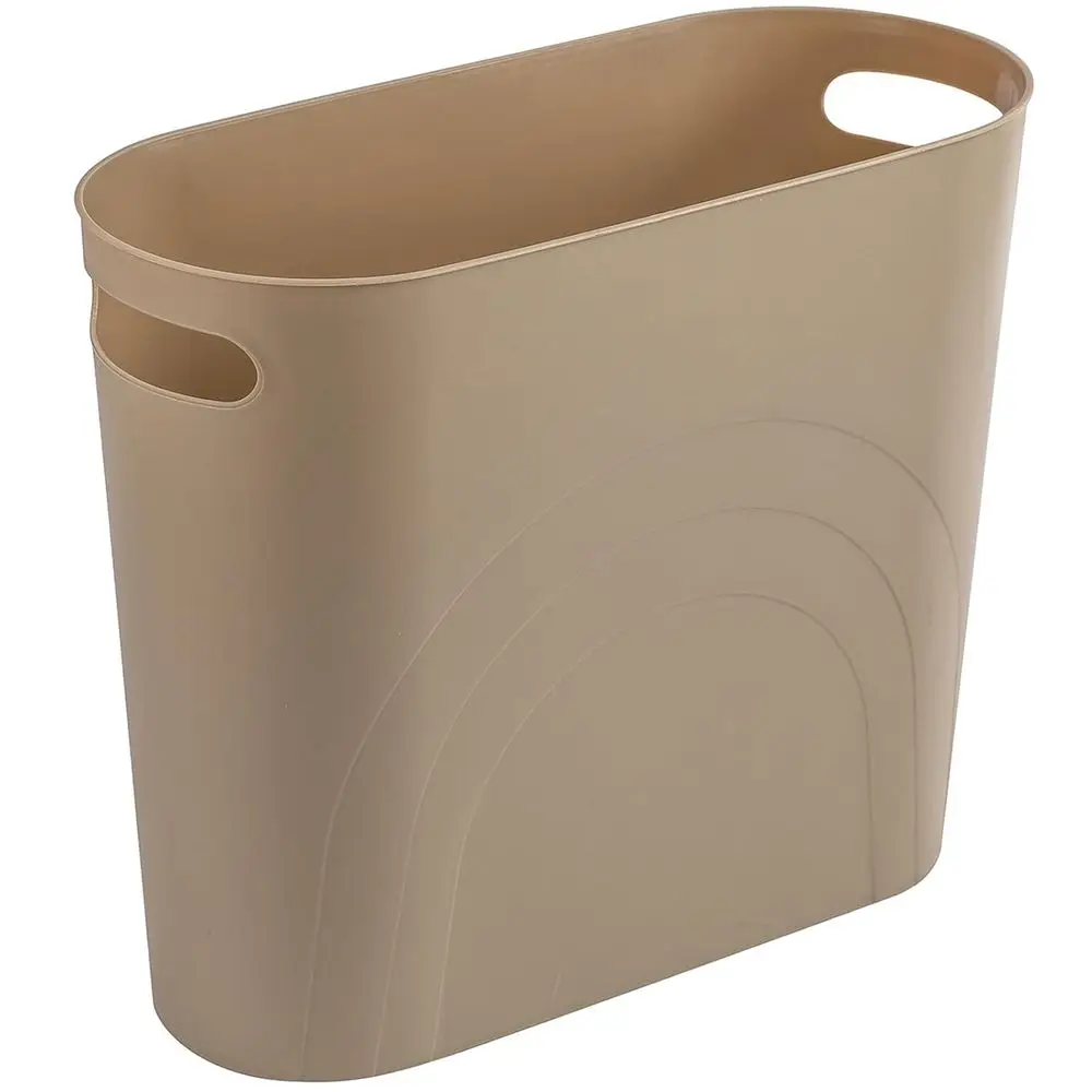 

3.5 Gallon Slim Plastic Waste Basket with Handles for Compact Spaces - Khaki