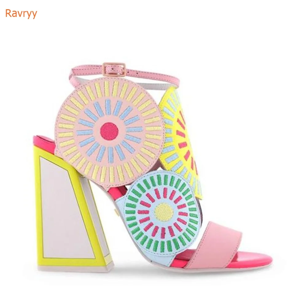 Women Sandals Mixed Colors Fashion Textile Upper Shoes Summer Unique Style Strange Style High Heels Rome Sandals