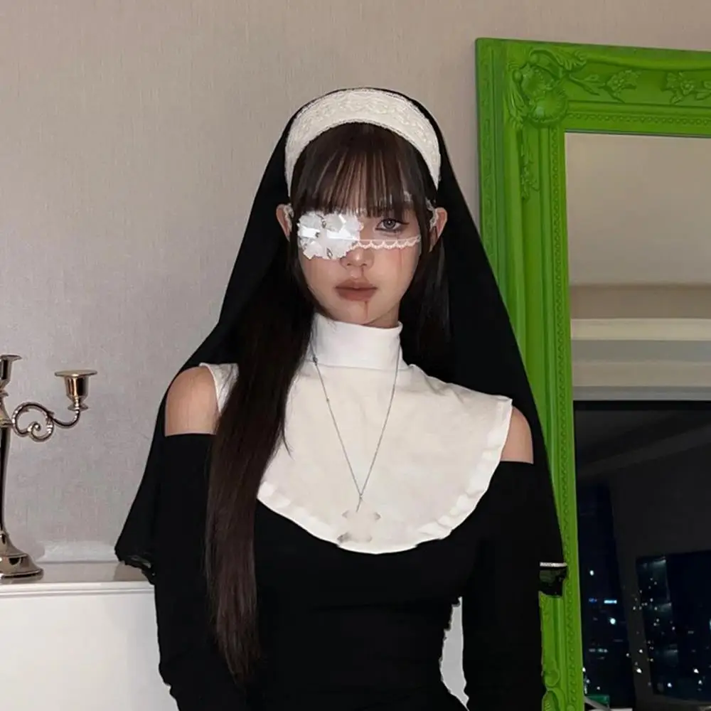 レースクロスボウハートアイマスク女性セクシーメイドテーマゴシックロリータJKブラックロールプレイングマスクコスチュームカーニバルコスプレ小道具