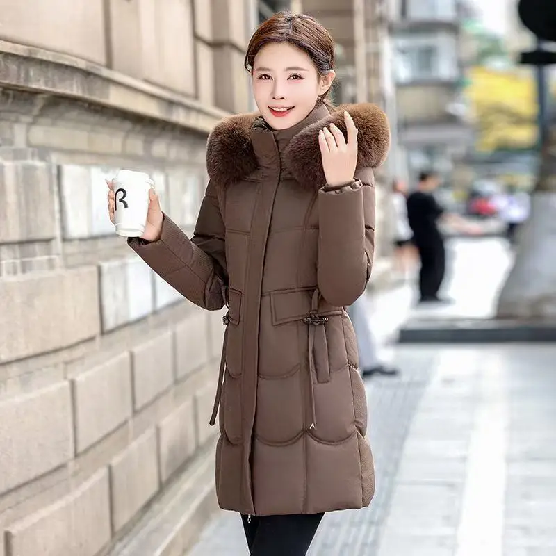 Down Cotton-padded Jacket Women 2026 Winter New Korean Slim Long High-End Fashion Warm Cotton Padded Coat Female Parkas Overcoat