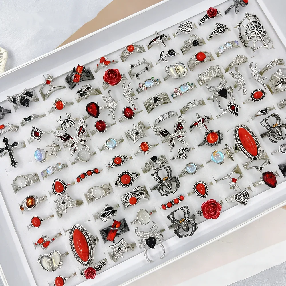 8/10/15/24/32/40Pieces Vintage Punk Butterfly Spider Rings Set For Women Mix Style Fashion Exaggerat Jewelry Daily Party Gifts