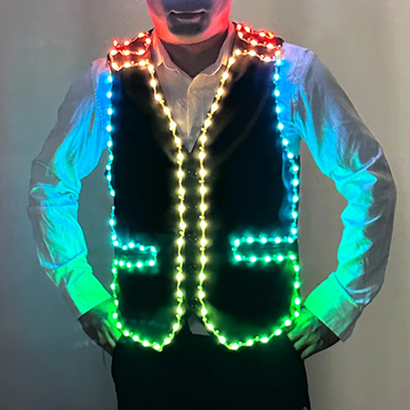 RGB APP Control LED Dance top Stage Dance Costumes for Jazz Dancer Light Up Black Vest Luminous Clothing Performance Dress