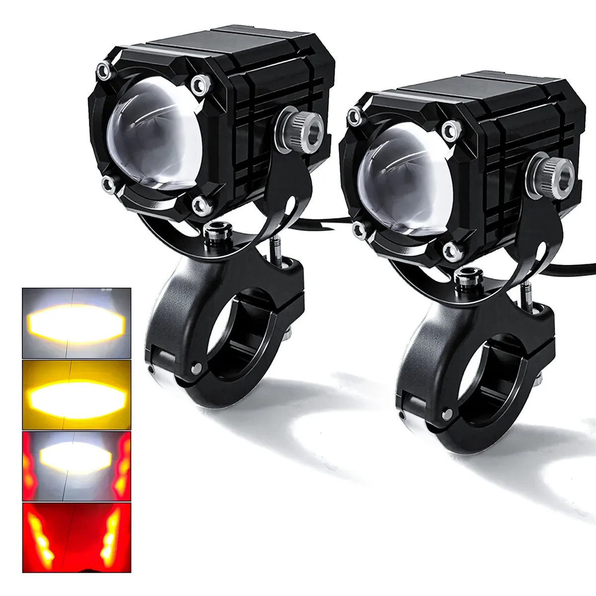 

12V LED Spot Light for Motorcycle Strobe Dual Lens 3000K 6000K with Red Blue Demon Eye