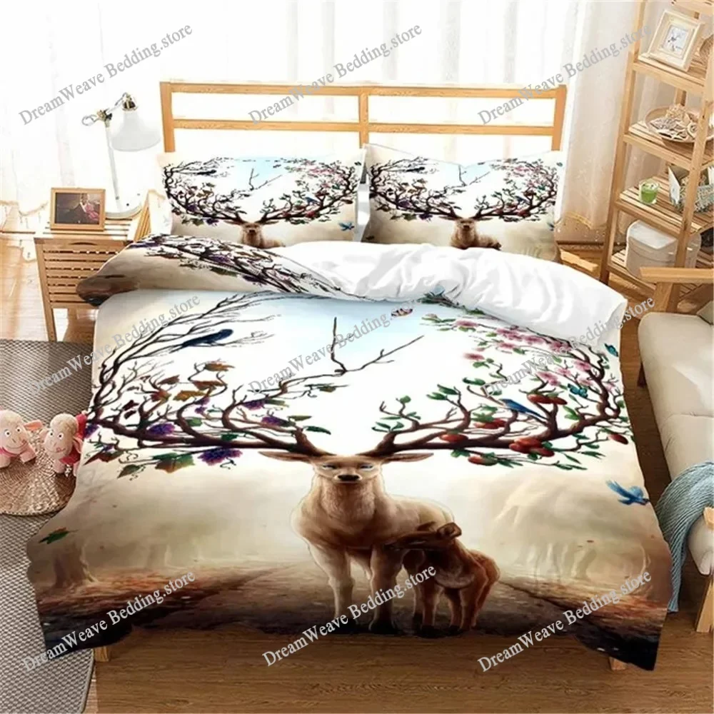 

2025 Deer and Forest Print Microfiber Duvet Cover Set Bedding Christmas Gift Duvet Cover Bed Set Quilt Cover Pillowcase
