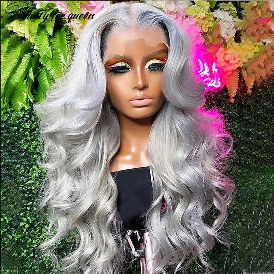 Body Wave Grey Colored Lace Front Wigs Human Hair Blonde 613 Lace Front Wigs 13x4 Remy Brazilian Silver Gray Human Hair Wigs