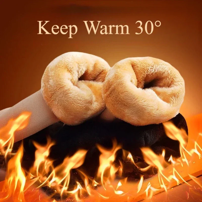 Winter Warm Solid Women Socks Thicken Thermal Socks Wool Cashmere Black Skin Seamless Snow Sock Velvet Unisex Socks