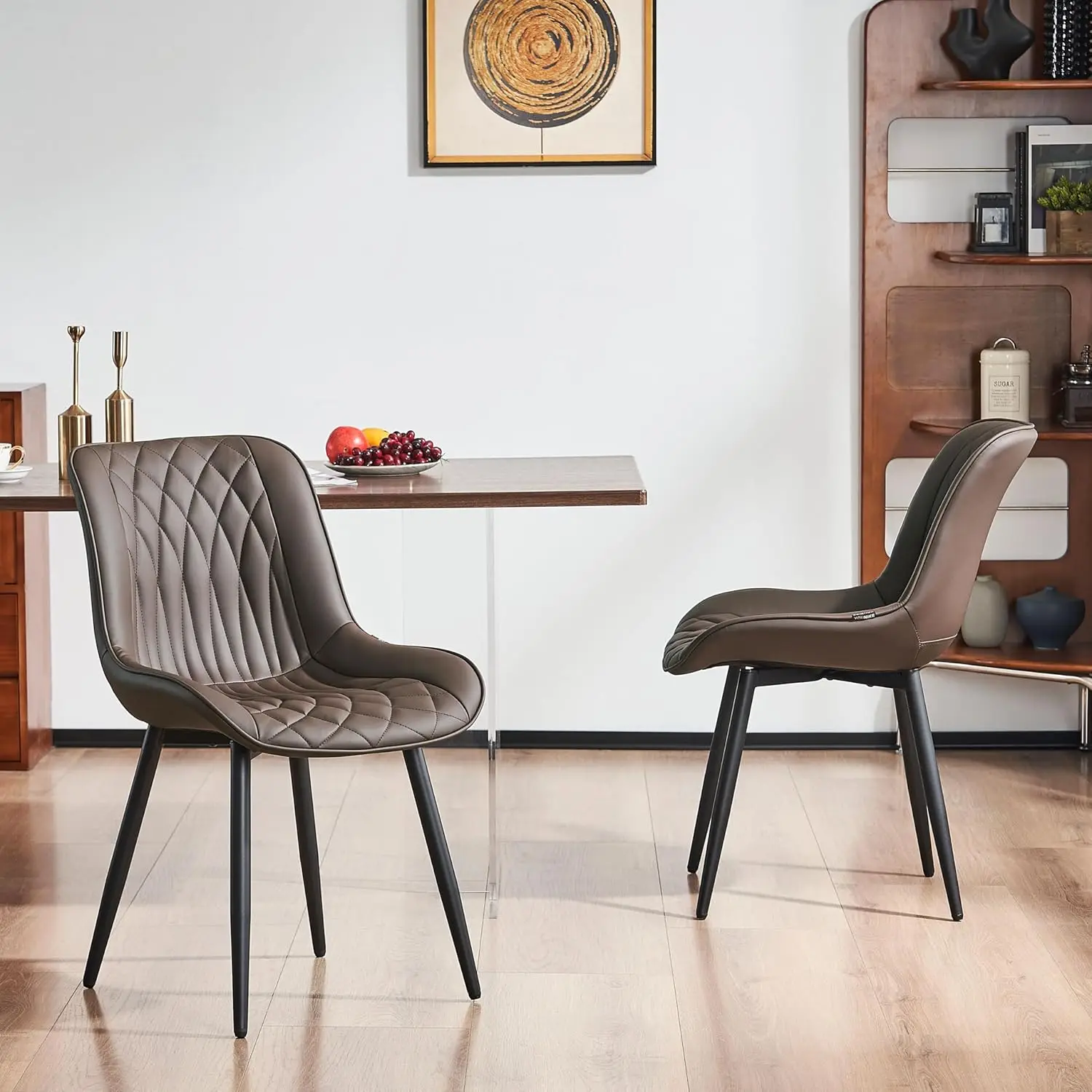 

Dining Chairs set of 2 with High Backs Mid Century Modern Kitchen & Dining Room Chairs PU Faux Leather Upholstered sillas