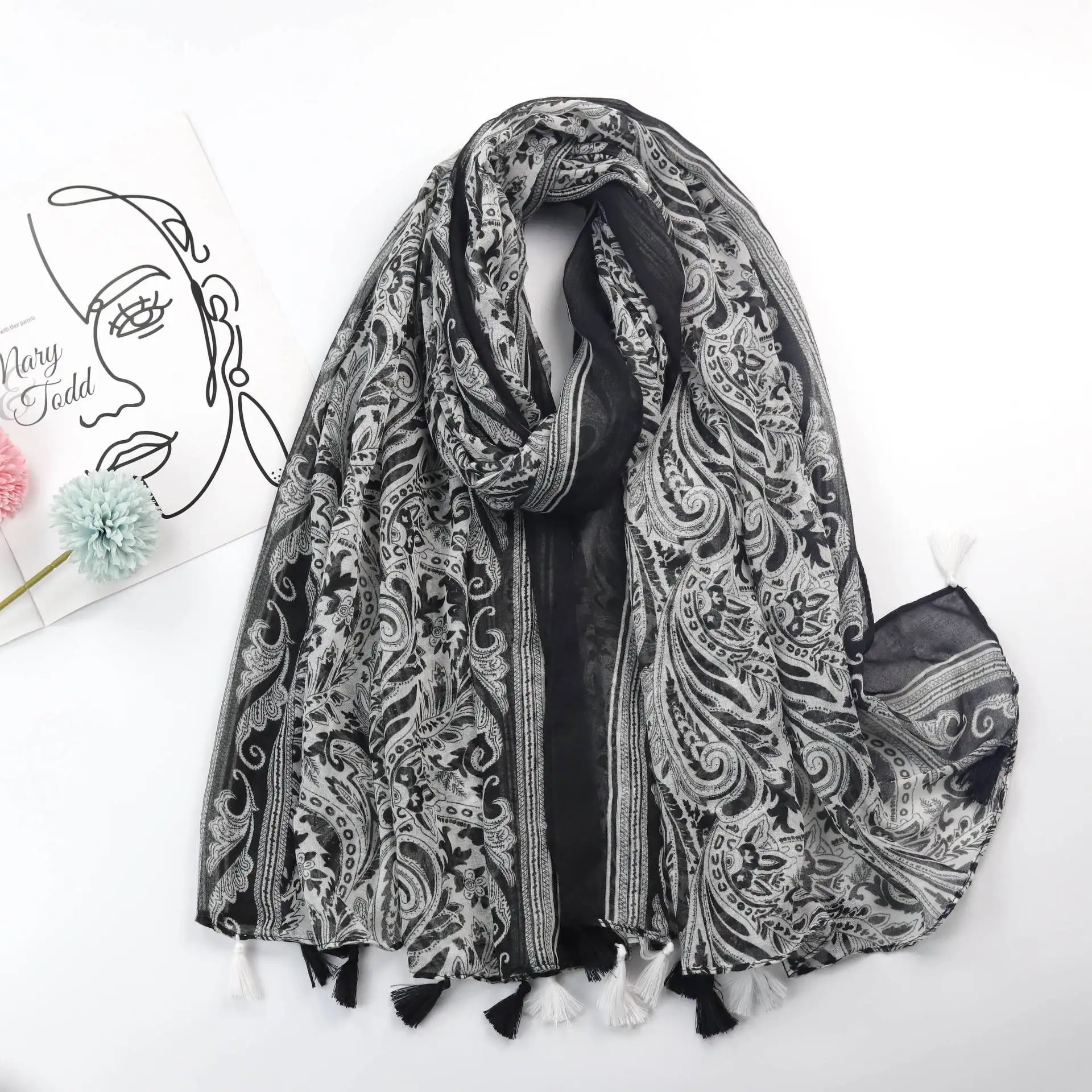 

Lightweight Paisley Floral Print Scarf For Women Fashion Spring Fall Fringed Scarves Wraps Shawls Large Oversized Tassel Cape