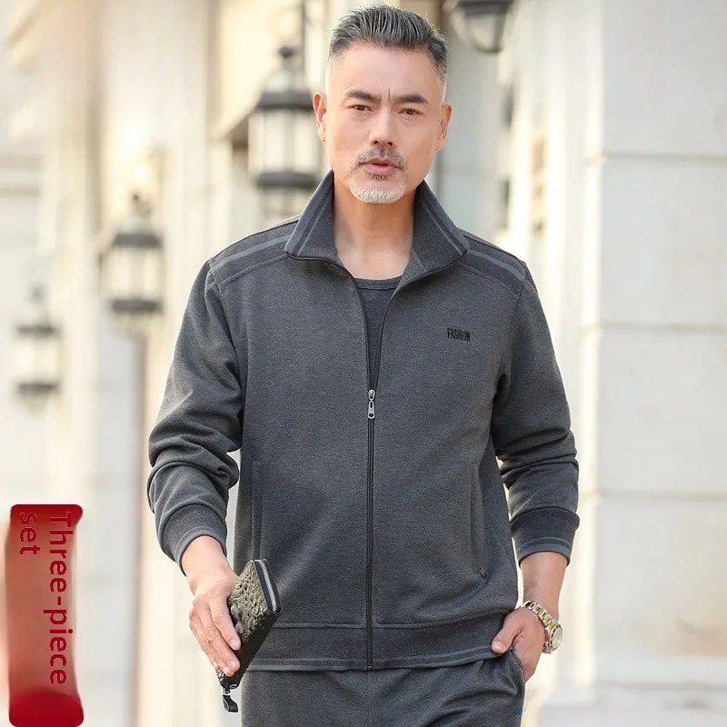 

Middle-aged Casual Sports Suit Three-piece Set Dad Clothes Long Sleeve Spring Autumn Men's Wear Comfortable Grandpa Style