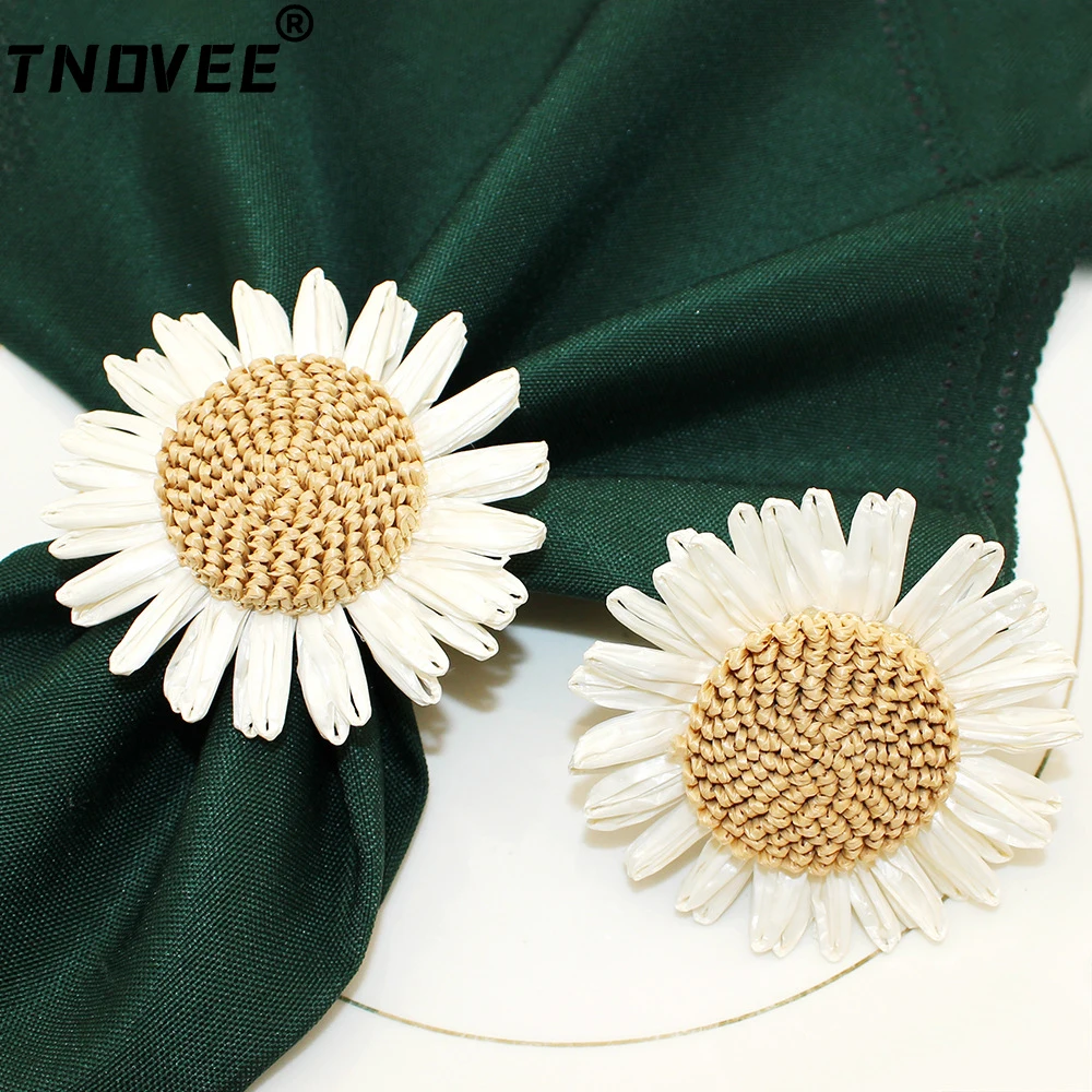 6Pcs Handicraft Rose Flower Napkin Rings Sunflower Napkin Holder Rings for Wedding Banquet Christmas Birthday Table Decorations