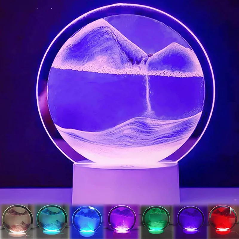 Creative Quicksand Painting 3D Three-Dimensional Colorful Small Night Light Dynamic Hourglass Decor Light Bedroom Table Light