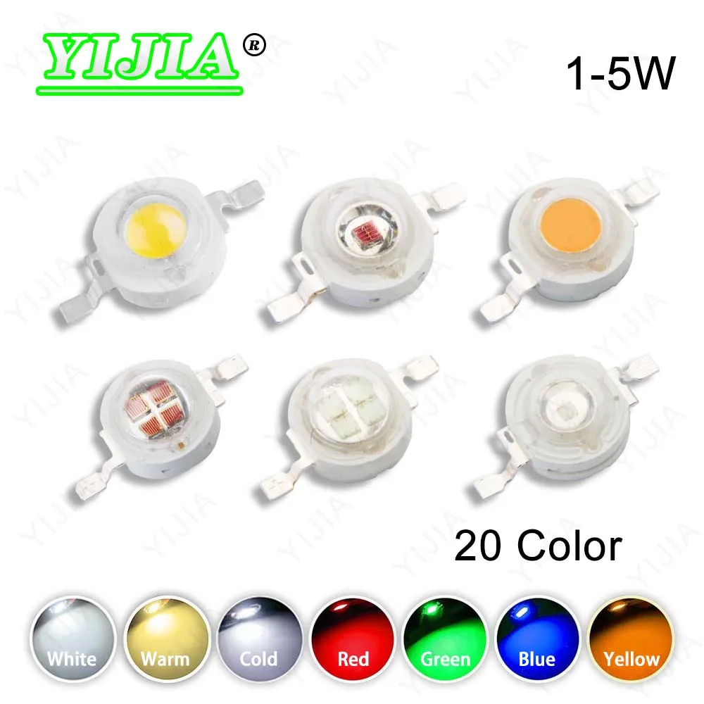 1W 3W 5W ciepłe naturalne zimne białe chipe Light Bulbus Wysoka moc czerwona 660nm niebieskie zielone żółte światło w pełnym spektrum