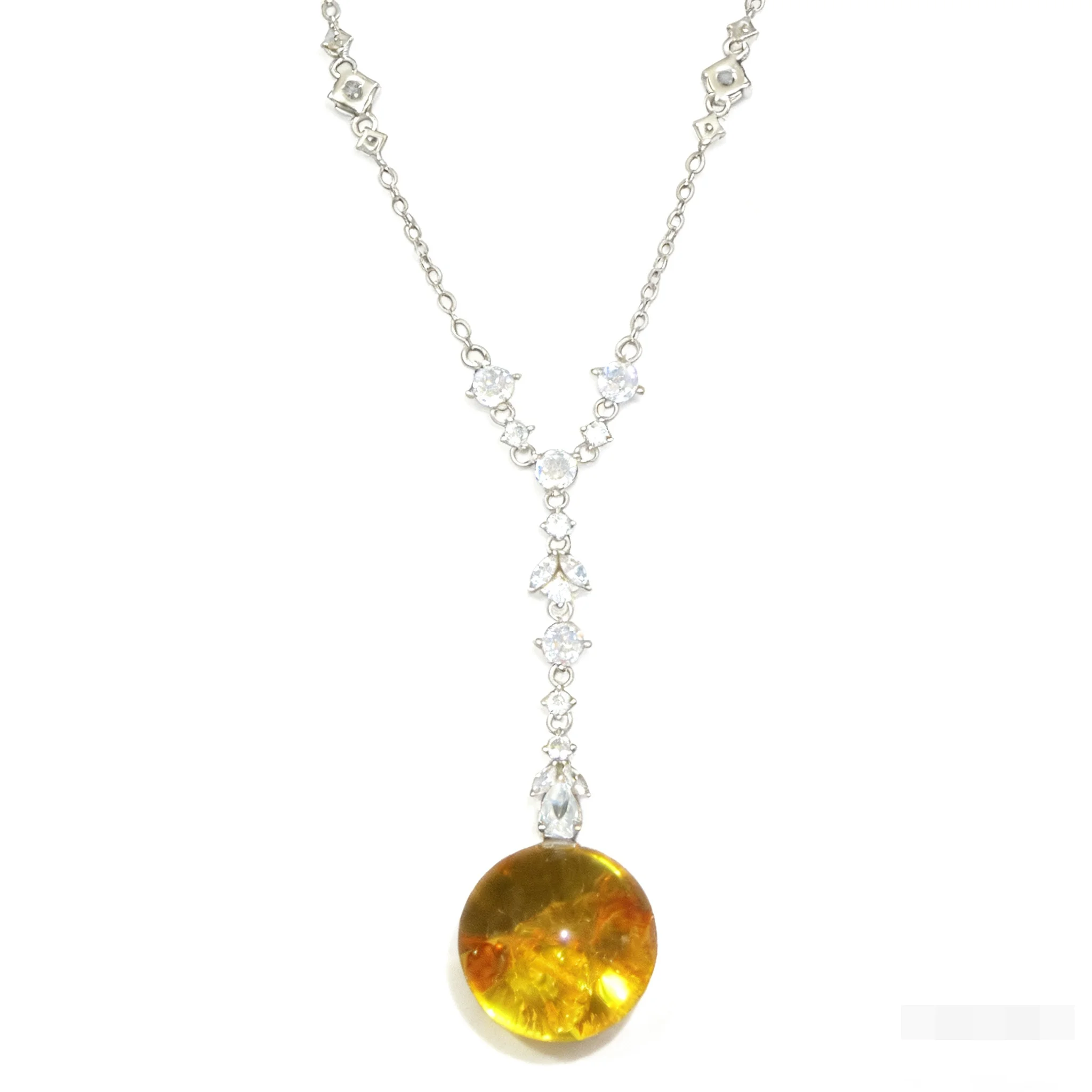 Natural Mexican Flower Amber Sterling Silver Pendant 19mm Included Minerals Y Shape Necklace