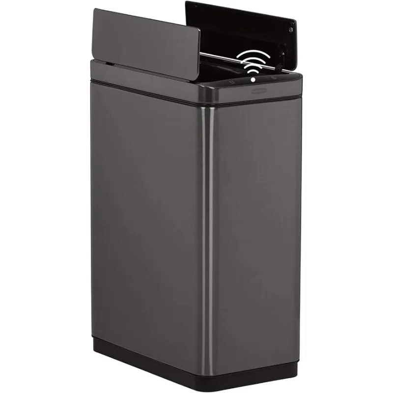 

Rubbermaid Elite Stainless Steel Slim Sensor Trash Can, 11.8-Gallon, Batteries Included, Charcoal, Wastebasket, Kitchen Cans