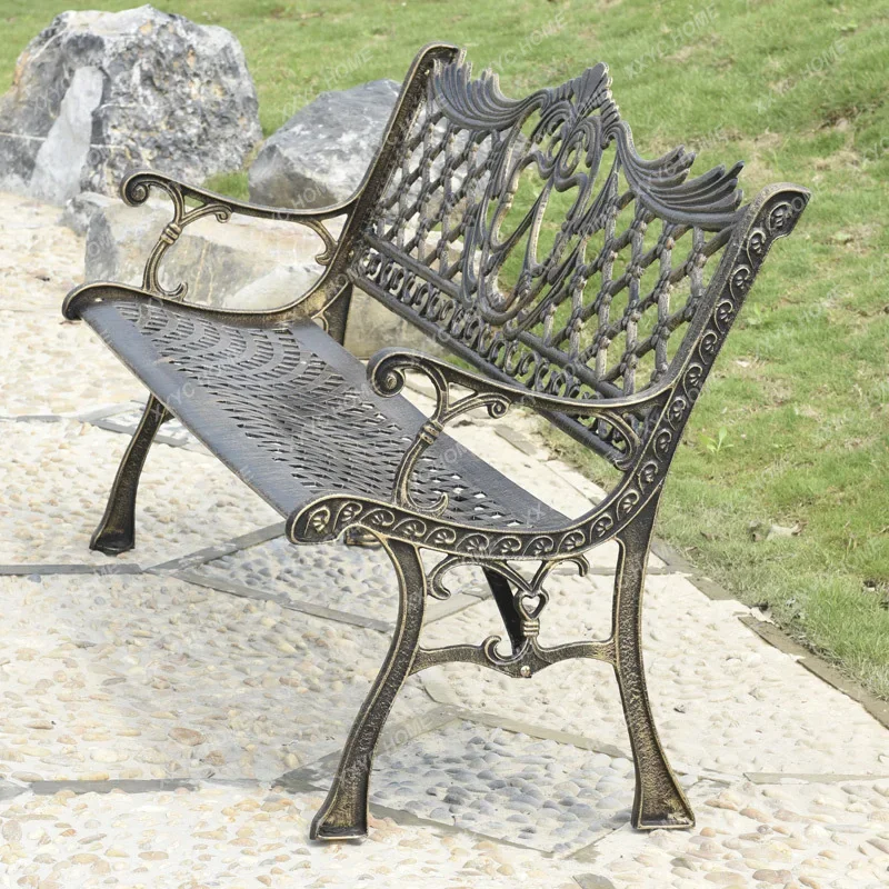 Outdoor Park Chair Square Leisure Bench Iron Cast Aluminum Back Seat Outdoor Courtyard Bar Chair Garden Bench