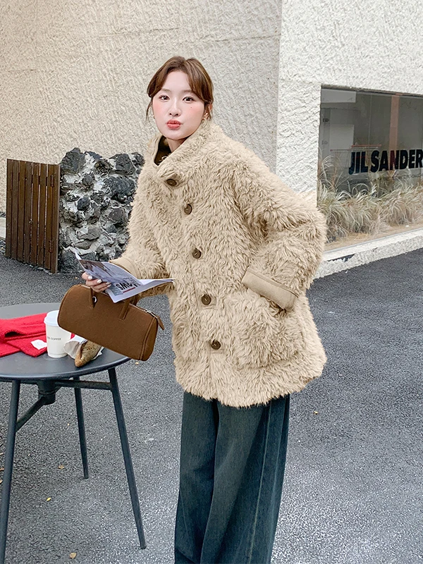 

Korean Style Short Thickened Lamb Fur Jacket Women's Autumn Winter New Leather Fur Integrated Two-Sided Wear Casual Loose Fit