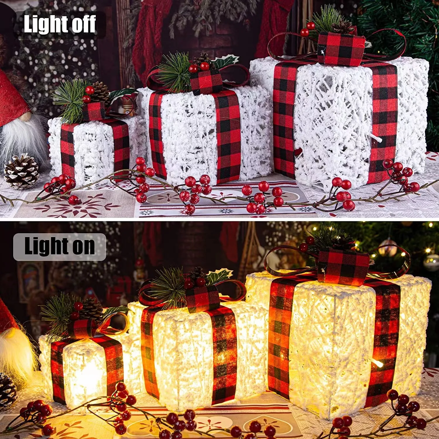 3PC Weihnachten Glow Geschenk Box Metall Beleuchtung Geschenk Box Weihnachten Baum Dekoration Hause Einkaufszentrum Weihnachten Atmosphäre Dekoration – Detail 12
