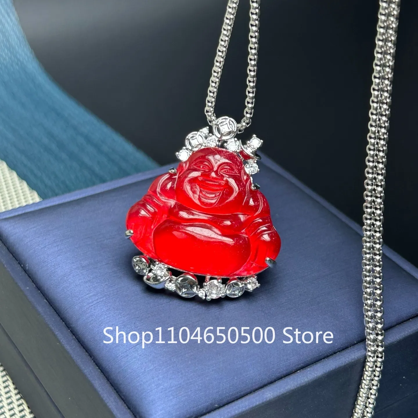 

Certified Natural Perfect High Ice red Jade Jadeite Buddha Pendant&Necklace