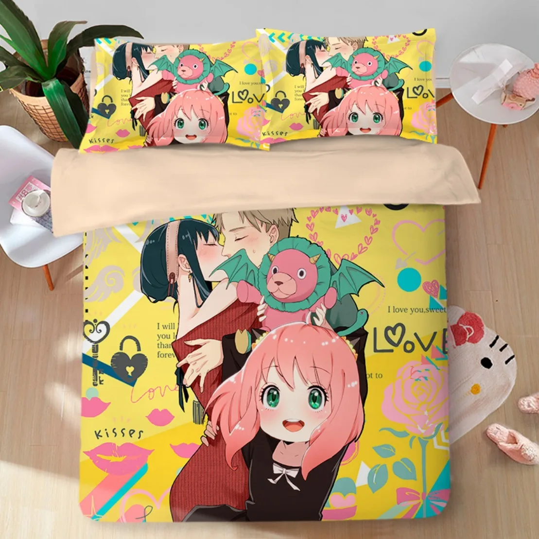 Spy Family Duvet Cover,Anime Spy X Family Bedding Set,Kawaii Anya Quilt Cover and Pillowcases Single/Double/Queen/King