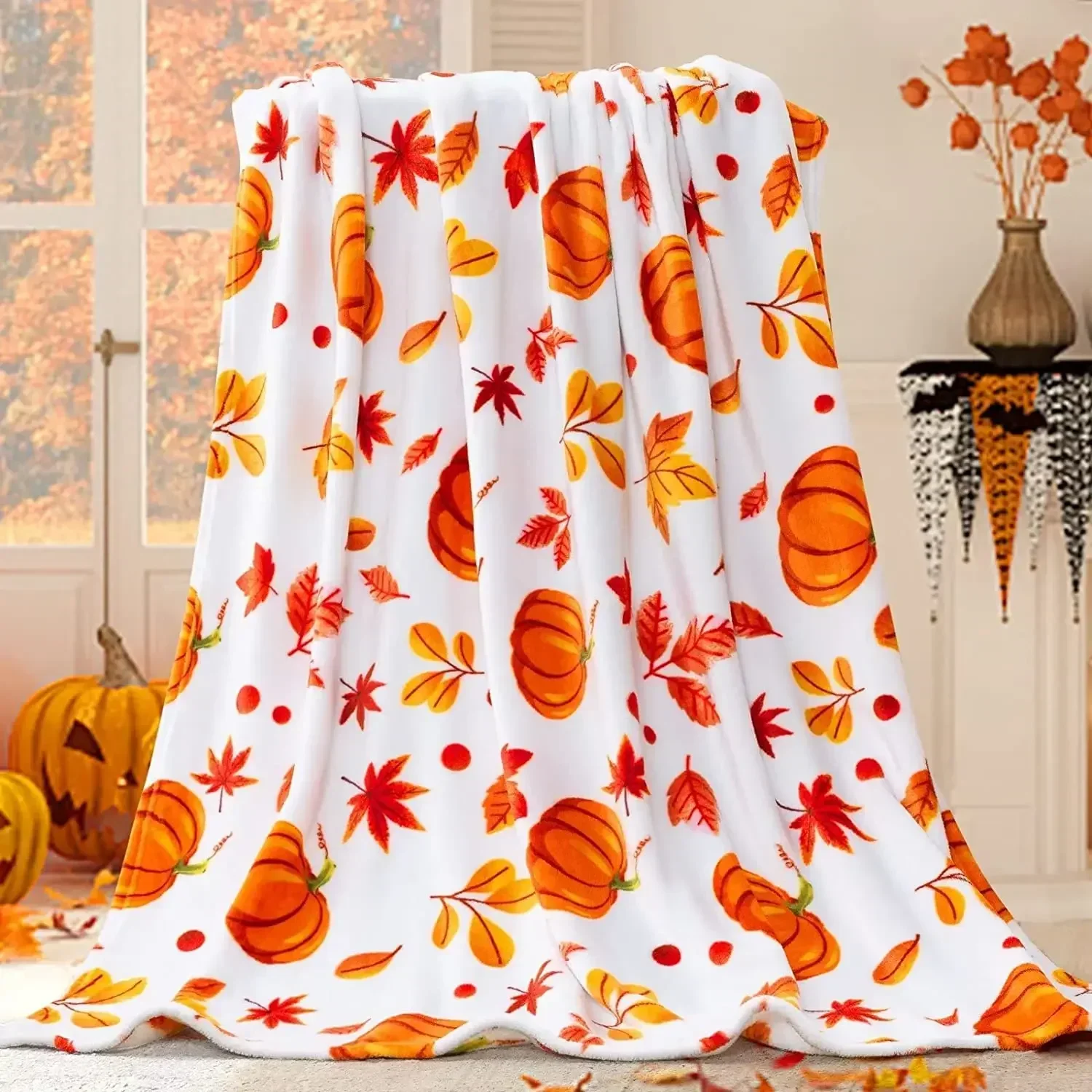 

Halloween Throw Blanket for Couch Bed Halloween Fall Thanksgiving Gift Blanket Pumpkin and Ghost Print Blankets Sofa Blankets