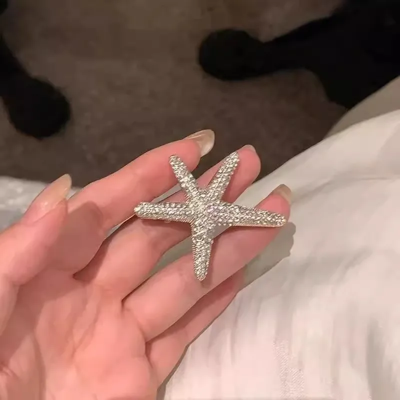Super Shiny Zircon Starfish Hairpin for Women, Exquisite Side Bangs Clip, Unique Design Star Hair Accessory