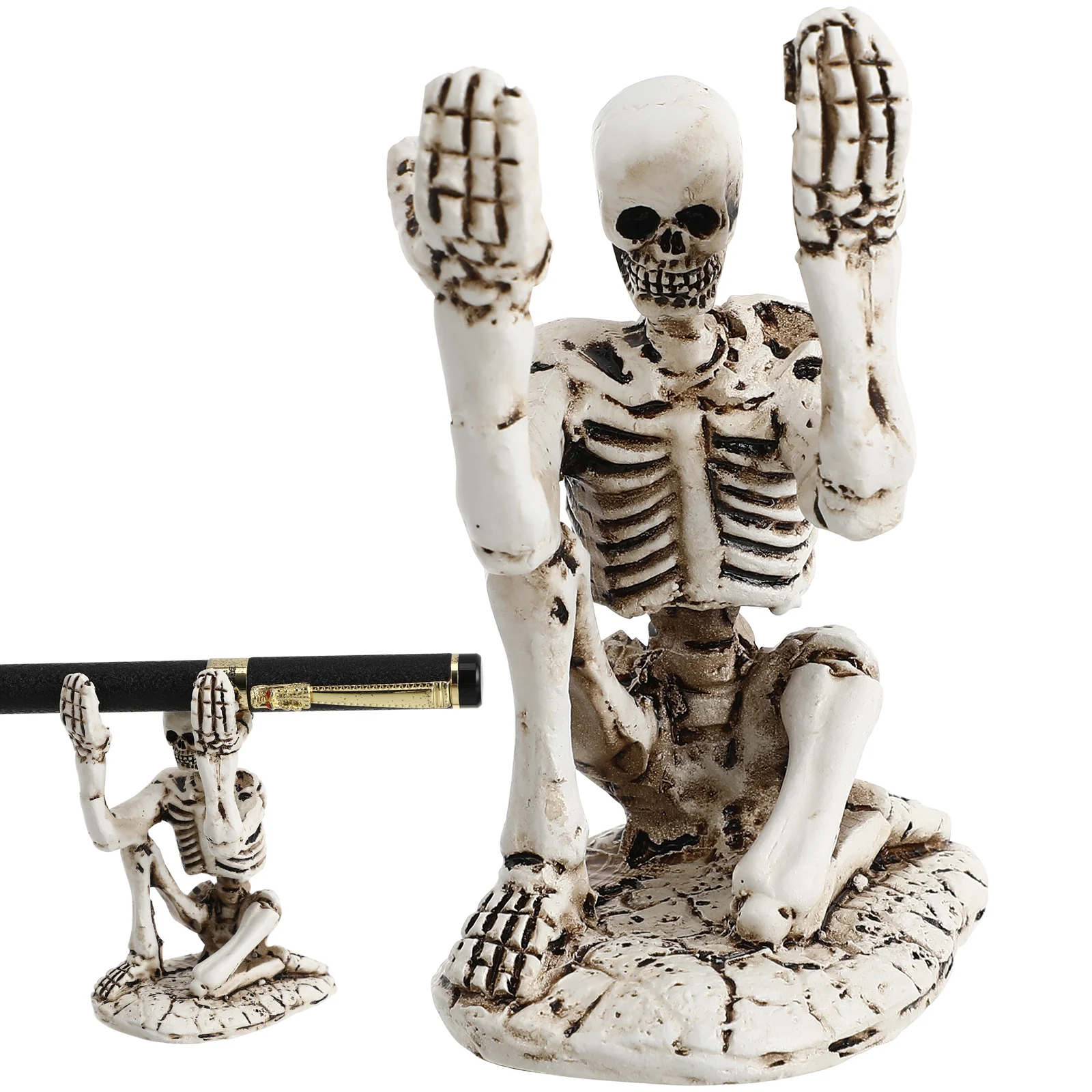 Skull Pen Holder Halloween Desktop Ornament Tabletop Pencil Mini Decoration Storage Rack Brush Birthday for Boy