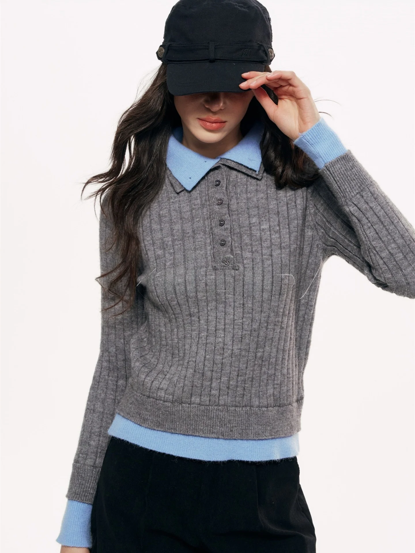 

Chill Zoe Lazy Sle Color Blo Ne Knitted Sweater Fake Two-Piece Design Soft Acrylic Blend Long Sve Daily Wear fo...