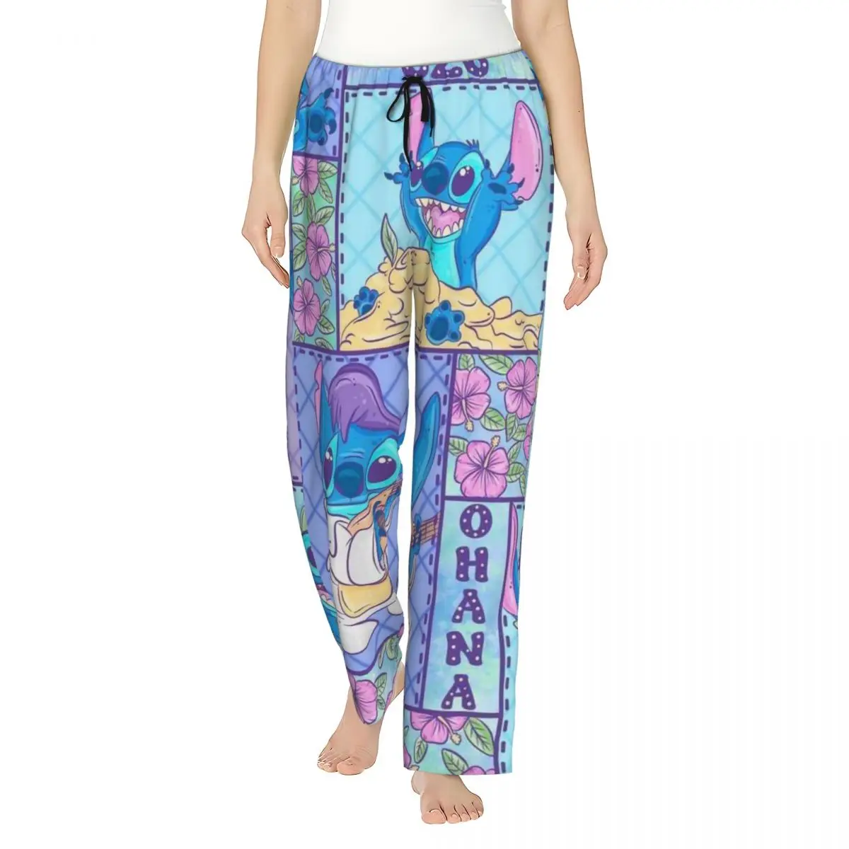 

Custom Printed Ohana Stitch Hawaiian Floral Adventure Pajama Pants Women's Sleep Sleepwear Bottoms with Pockets