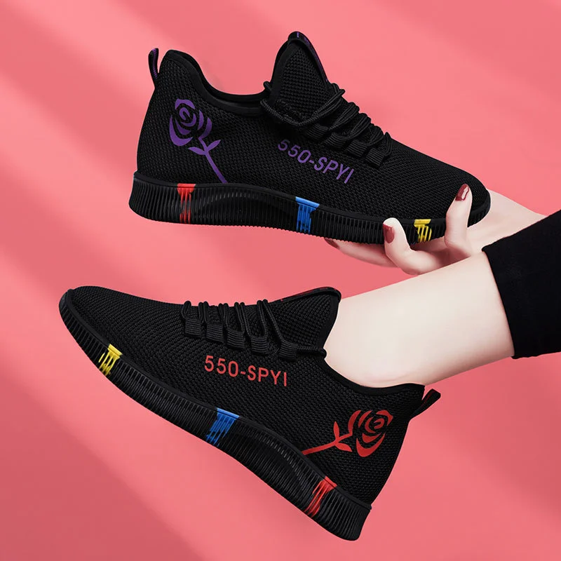 Zapatos de caminar para mujer, zapatillas antideslizantes de suela suave, zapatos de red transpirables, zapatillas casuales de moda, zapatos Kawaii femeninos ligeros