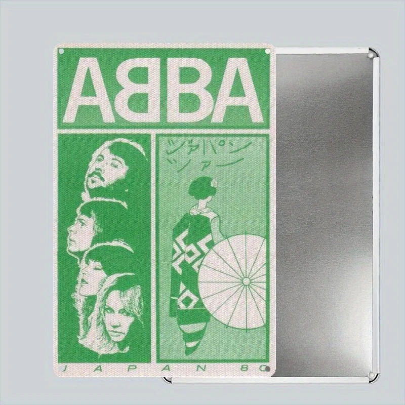 Japan 1980 Tour Poster Vintage Metal Tin Sign - Retro Band Members, Mint Green Background - Pre-Drilled Holes