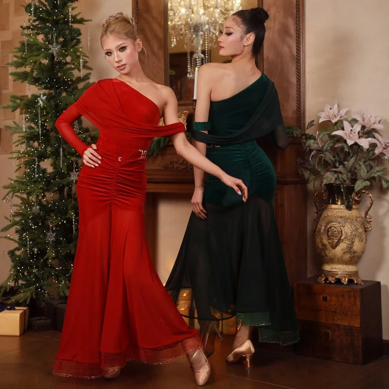 Weibliche Ballroom Dance Performance Kleidung Erwachsene Rumab Latin Dance Kostüme One Sleeve Latin Top Modern Dance Rock SL14821