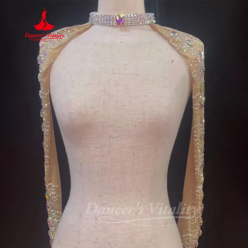Belly Dancing Performance Sleeves Women's Customized Senior AB Stones Mesh Sleeve Oriental Dance Competition Shoulder Sleeves