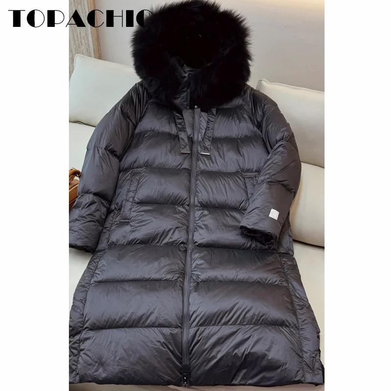 8.31 TOPACHIC-Women Fashion Big Fox Fur Collar Goose Down Keep Warm Outerwear Quilted Hooded Keep Warm Loose Long Jacket