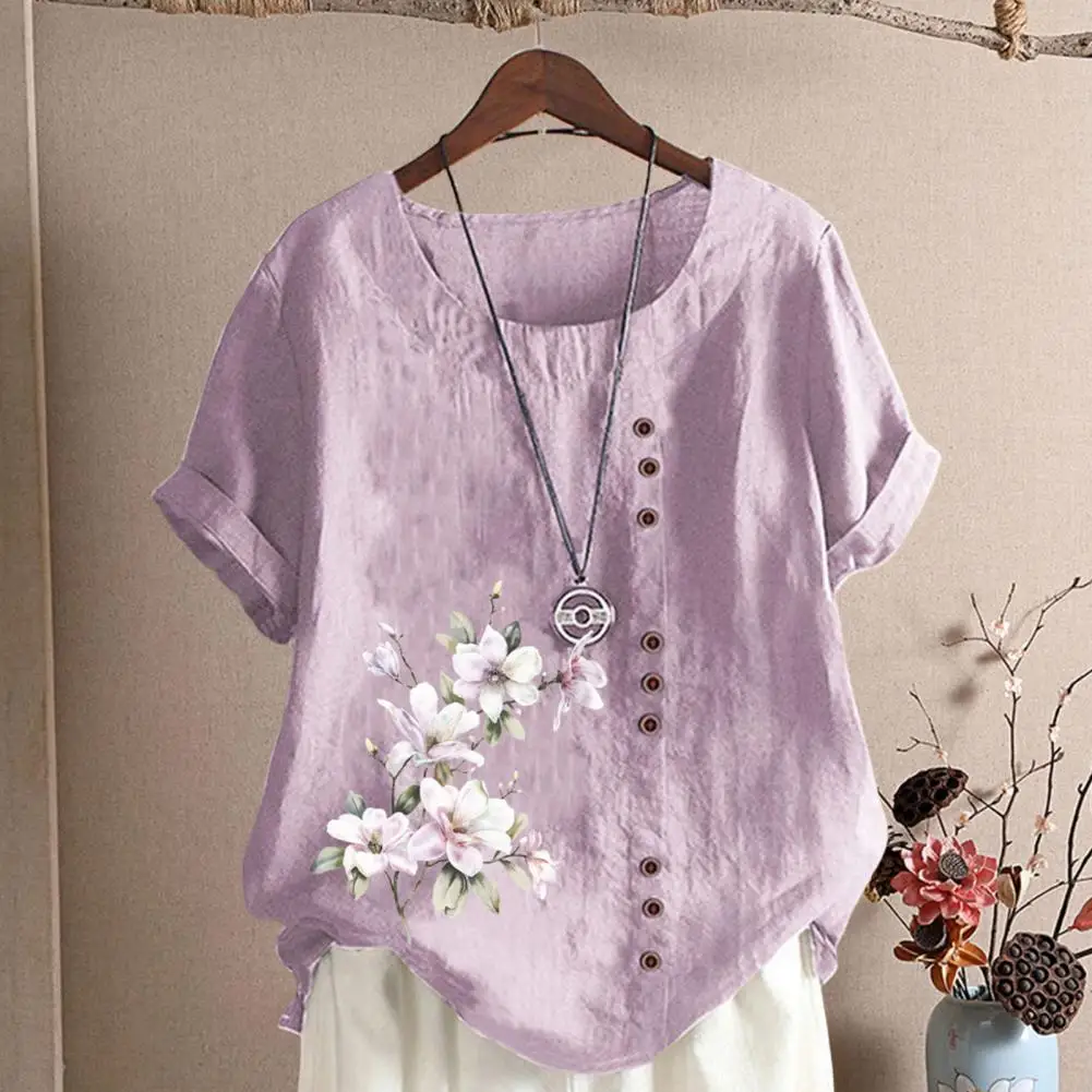 Stylish  Loose Shirt Quick Dry Flower Print Casual Blouse Loose Skin-friendly Women Shirt Woman Clothing